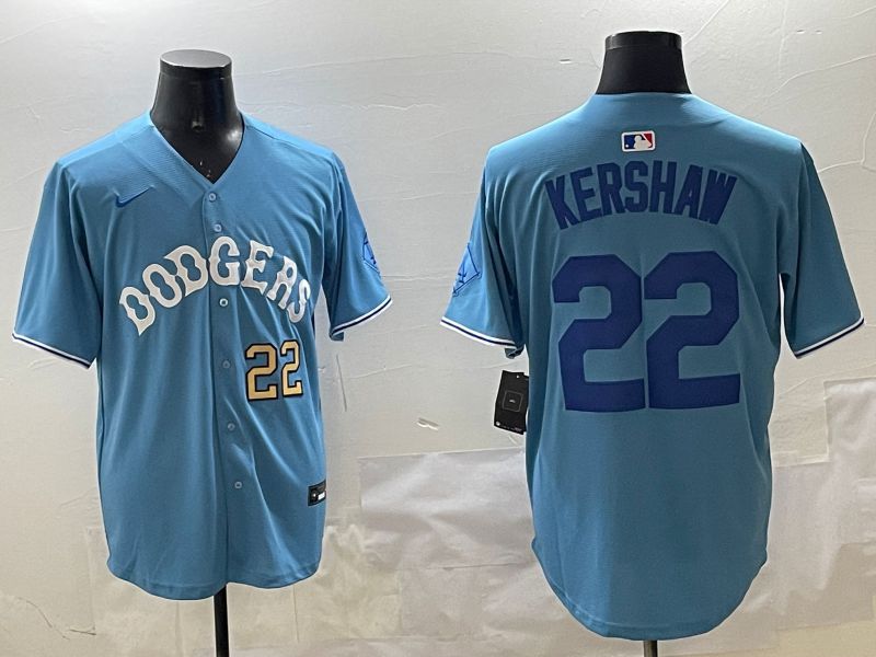 Men Los Angeles Dodgers #22 Kershaw Light Blue Joint Name 2025 Nike MLB Jersey style 22->los angeles dodgers->MLB Jersey